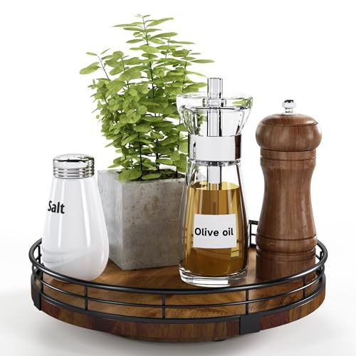 AMH Farmhouse Oak 9 Inch Lazy Susan Turntable Organizer