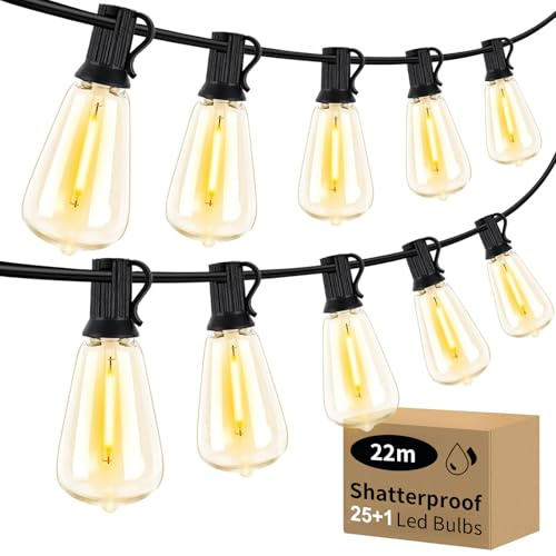 Roccar 22M Festoon Lights Outdoor, 25+1 ST38 Bulbs