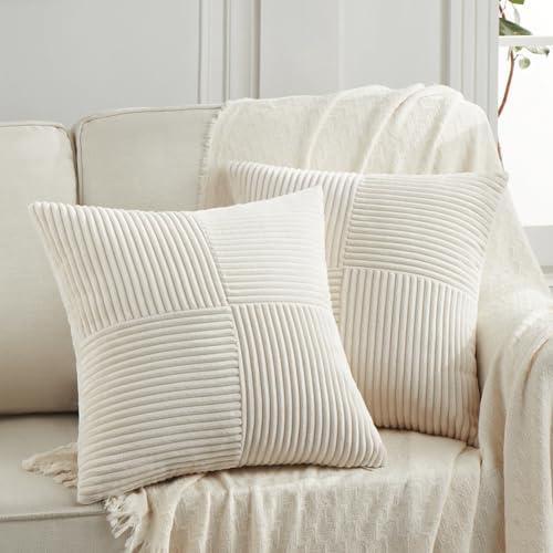 FDTERN Cream Beige Corduroy Christmas Cushion Covers, Set of 2