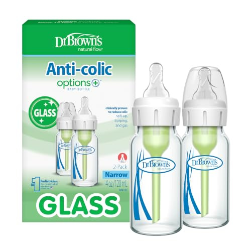 Dr. Brown's Options+ Glass Feeding Bottle with Level 1 Teat, 120ml, Two Pack
