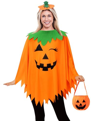 WISHTEN 3PCS Halloween Pumpkin Poncho Costume