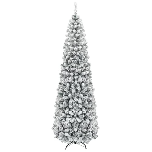 Goplus 7.5ft Snow-Flocked Pencil Christmas Tree