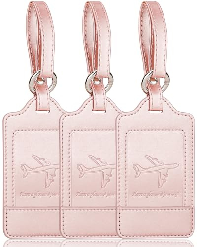 Teskyer Leather Luggage Tags for Suitcases, 3 Pack