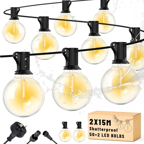 Cozylady 30M Festoon Lights Outdoor, 50+2 G40 Bulbs