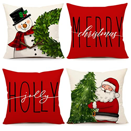 4TH Emotion Red Christmas Pillow Covers set of 4