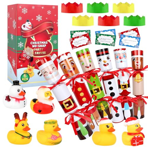 VEYLIN 6 Pack Christmas Crackers, No Snap