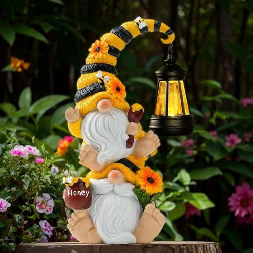 QZZP Solar Bee Garden Gnome with LED Lantern