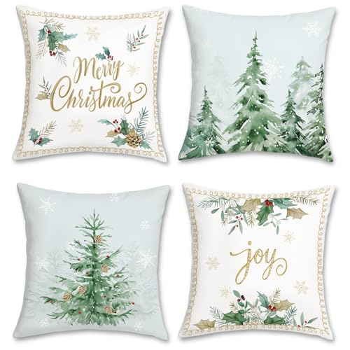 Bonhause Christmas Tree Pine Cushion Covers, Set of 4