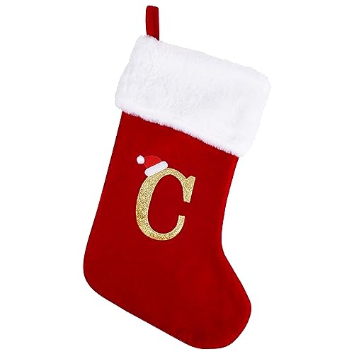 Sailup 20" Monogram Red Velvet Christmas Stocking