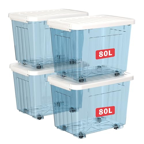 Cetomo 80L Storage Boxes with Wheels (4 Pack)