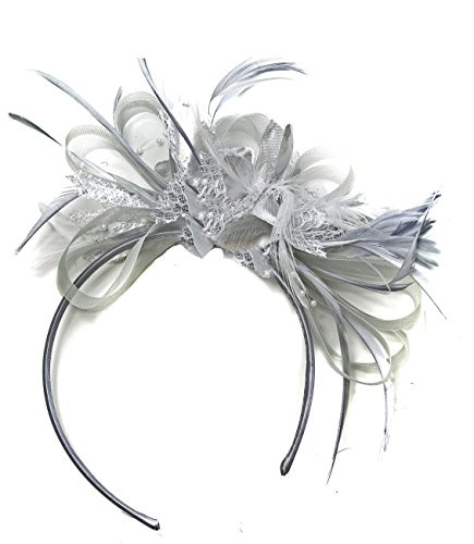 Caprilite Silver Grey Net Hoop Feather Hair Fascinator Headband