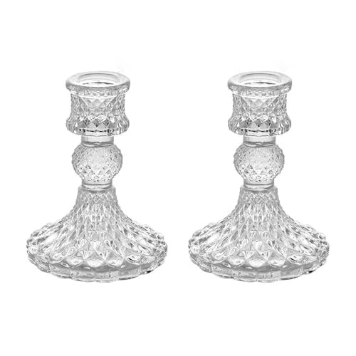 Answaily 2pcs Glass Candlestick Holders