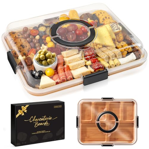 Renmxj Bamboo Charcuterie Board with Clear Locking Lid