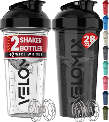 VELOMIX 28 oz Protein Shaker Bottles 2 Pack
