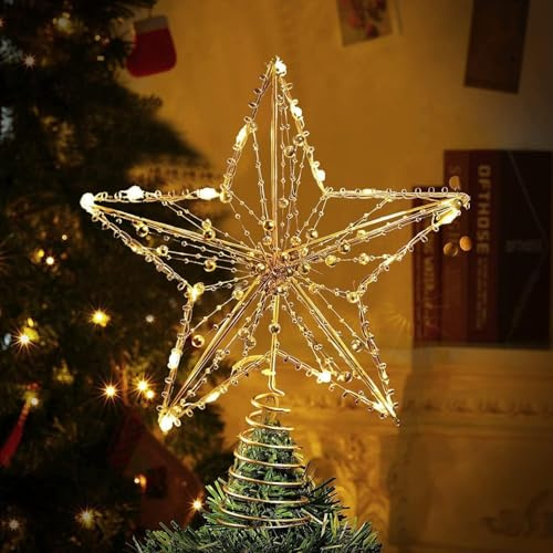 XZXWZX LED Star Treetop with Golden Pearl