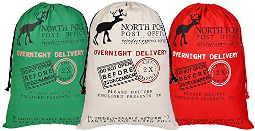 AOOTOOSPORT 3-Pack Canvas Santa Sacks