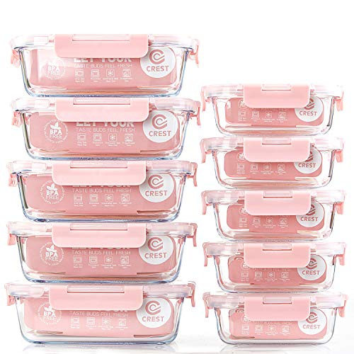 C CREST Glass Meal Prep Containers 10-Pack
