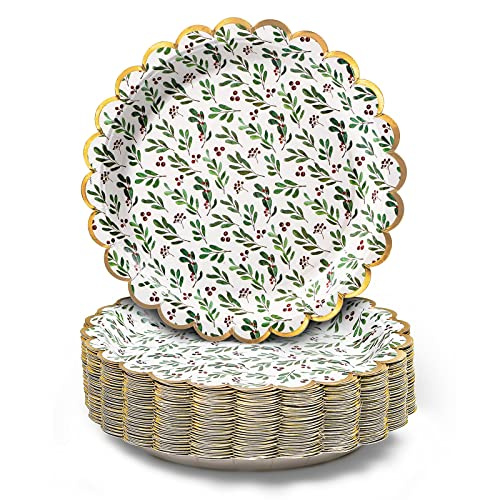 Confettiville Holly Gold Foil Paper Plates, 50 count