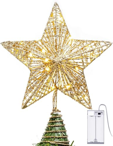 Fyvadio Glittered Gold Hollow Star Topper