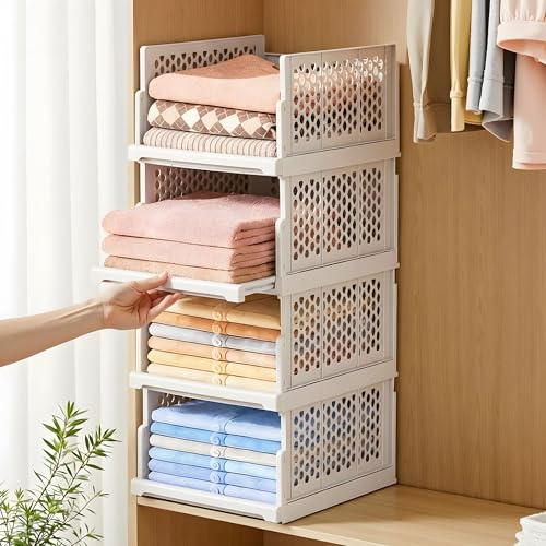 HOTOOLME 4 Pack Stackable Wardrobe Storage Organiser