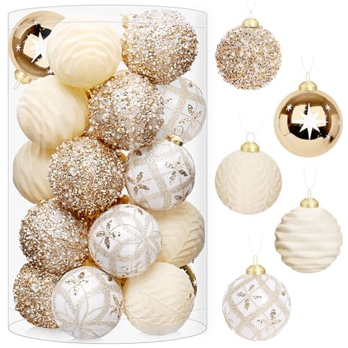 FestiveBliss 25-Piece Champagne White Ball Ornaments