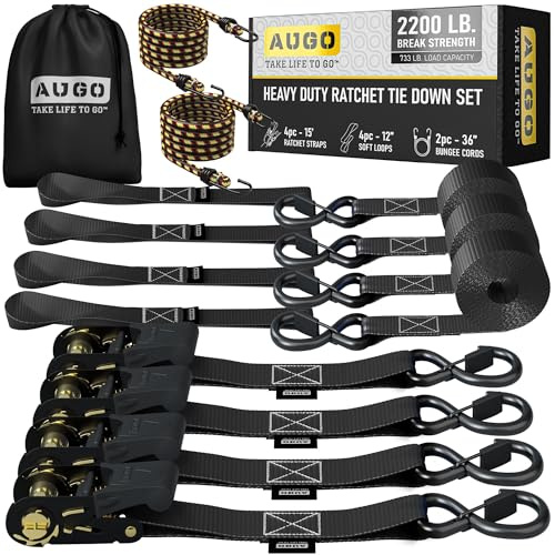 AUGO 4-Pack Ratchet Straps with Kit