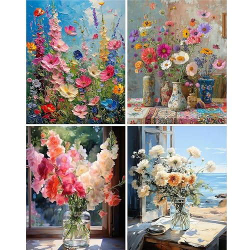 LSPBN 4 Pack Paint by Numbers Flowers Kit