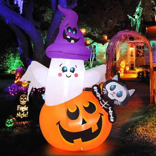 COMIN 5 FT Halloween Inflatable Pumpkin Ghost Cat