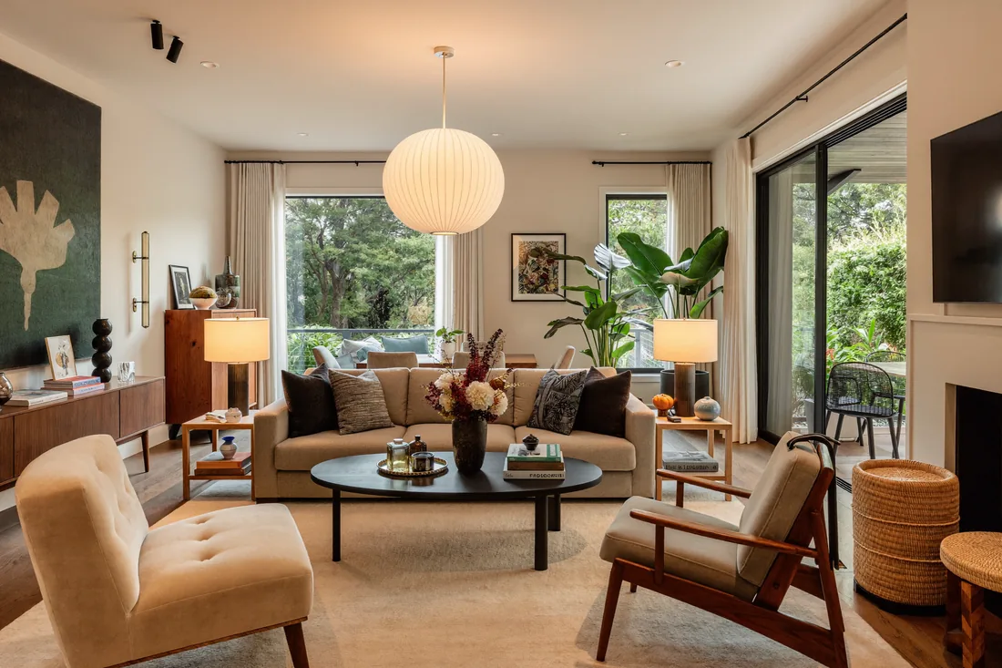 A modern Australian living room professionally styled and staged for sale, illustrating the marketing and presentation costs a seller pays separately from the agent's commission.
