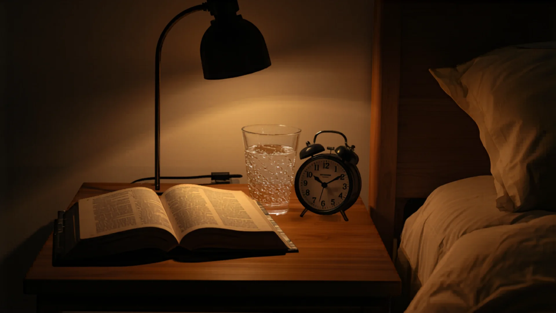 Stylish bedside table with lamp and decor in modern Australian bedroom