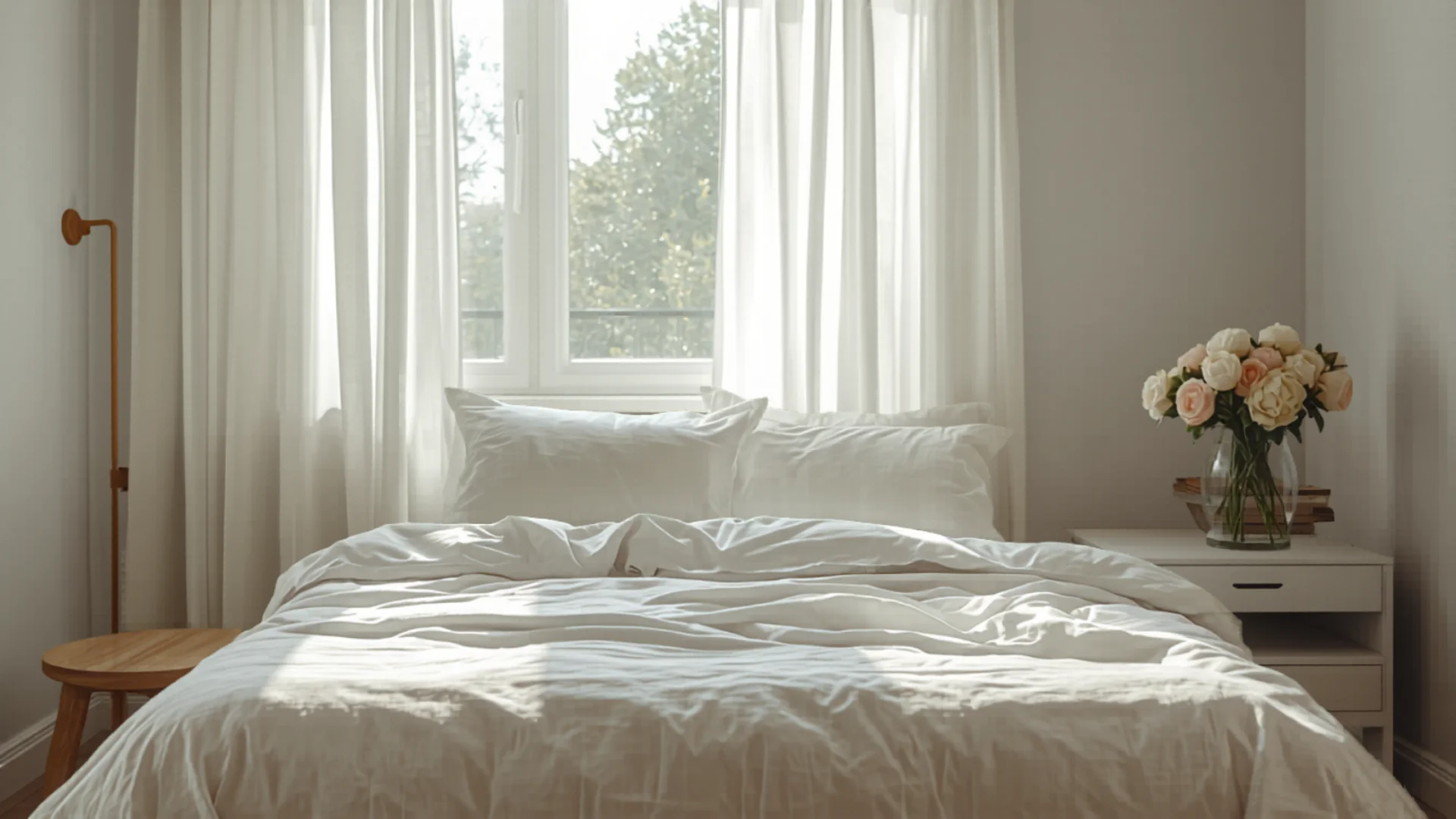 Bright Australian bedroom in morning light with fresh linens
