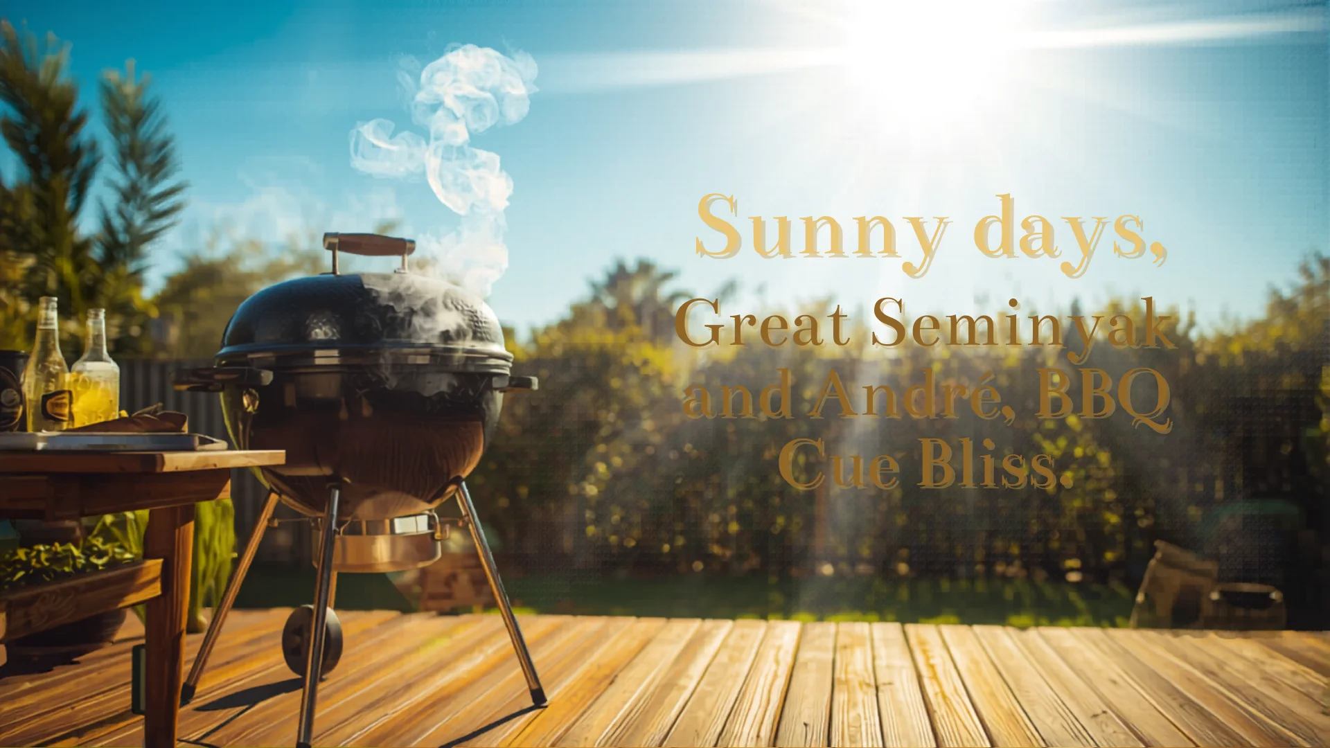 Australian backyard barbecue setup on sunny day with timber deck