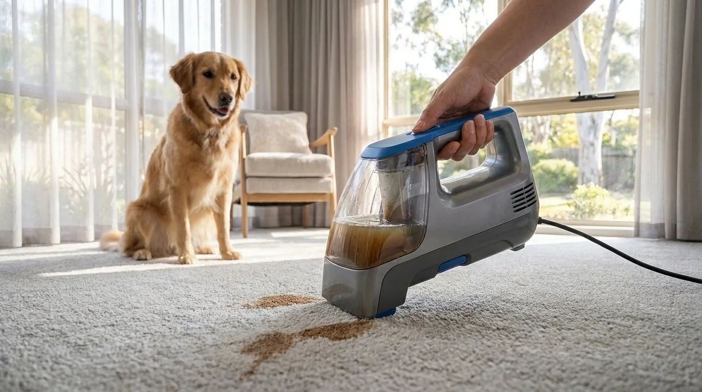 Cleaning a pet stain from carpet with a portable spot cleaner