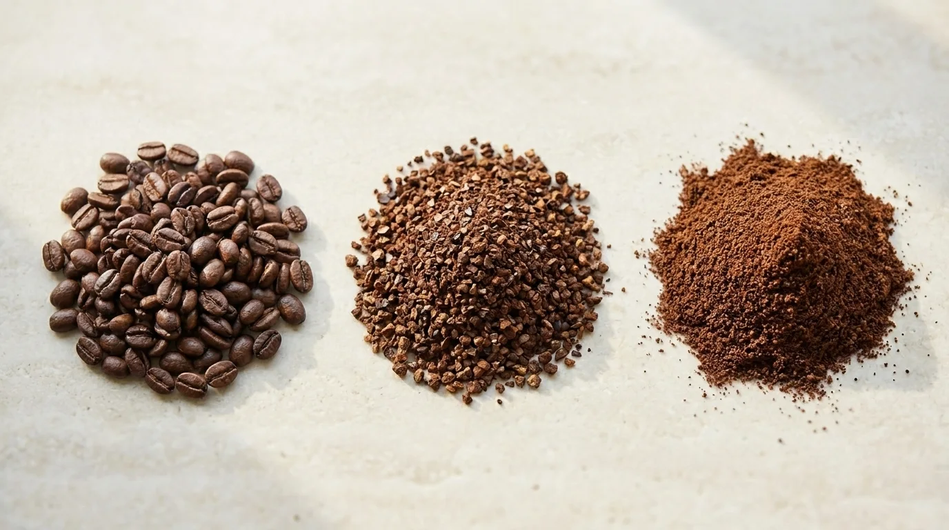 Fresh coffee beans in a hopper ready to be ground for espresso and filter coffee