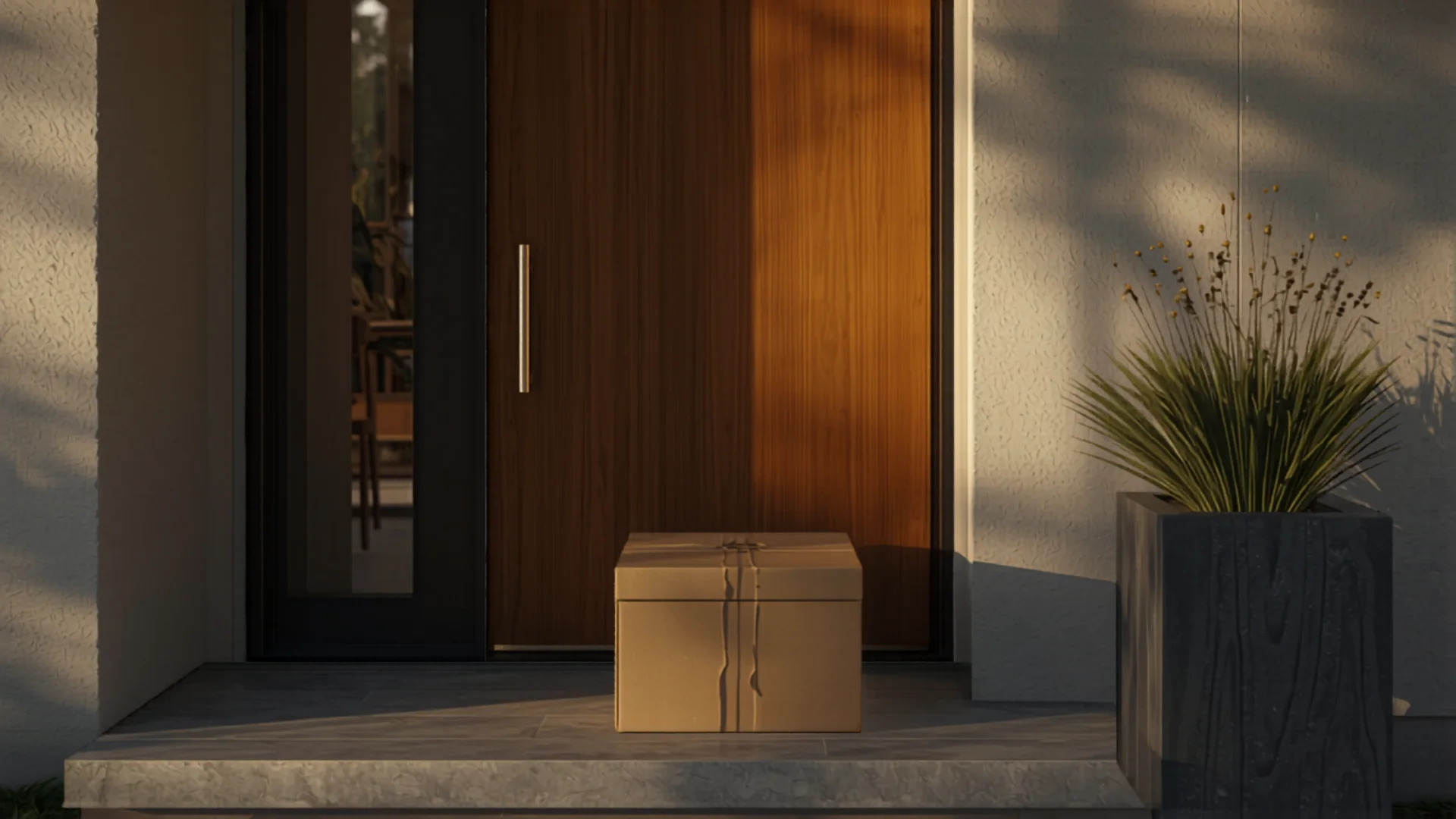 Package delivered at front door of modern Australian home