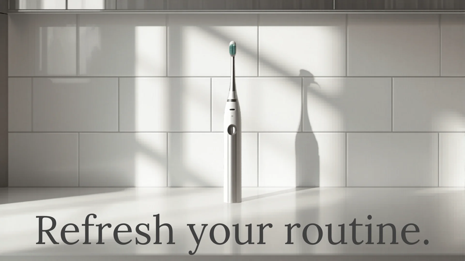Modern minimalist bathroom with electric toothbrush on vanity