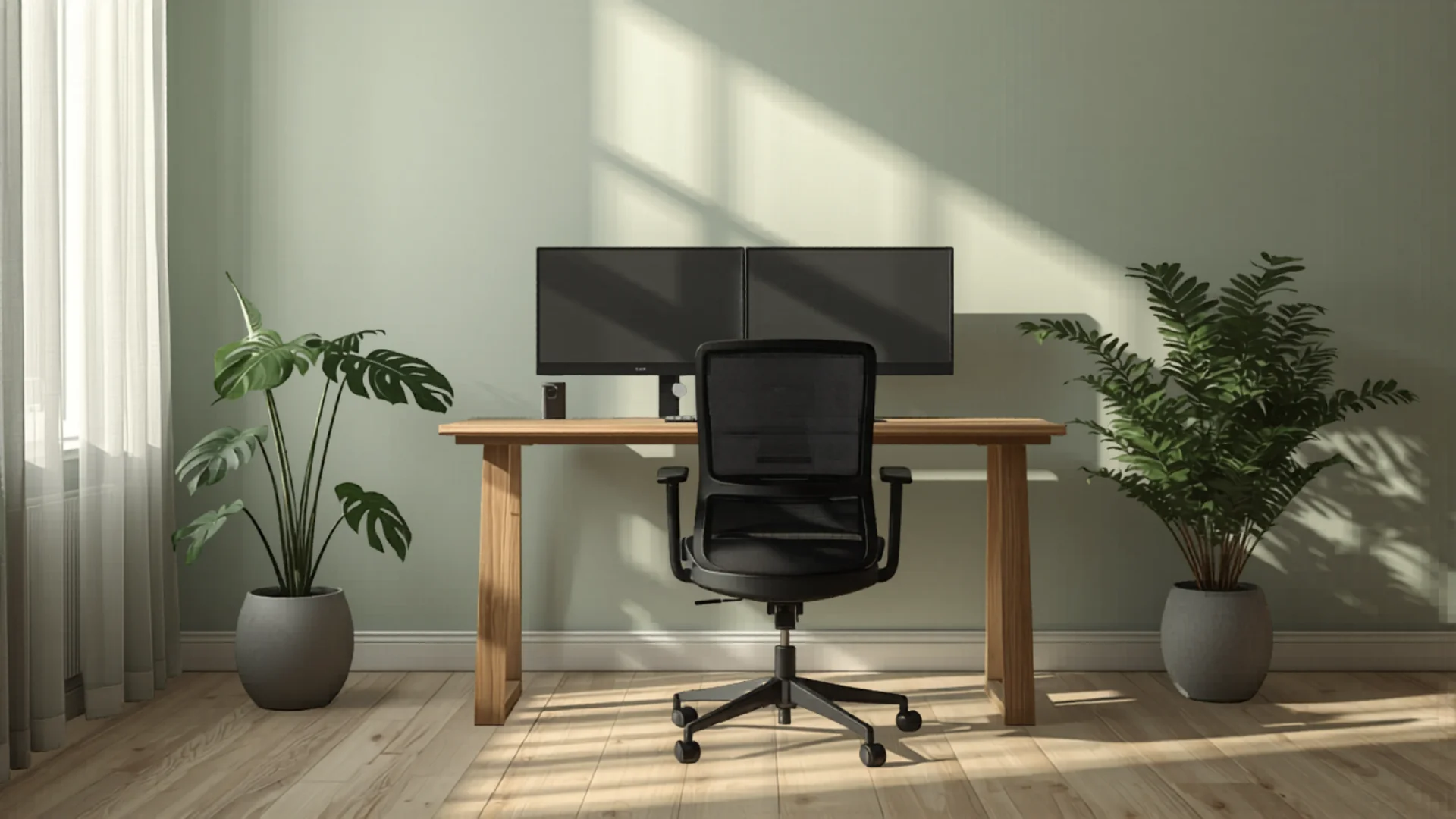 Modern home office with ergonomic chair and standing desk