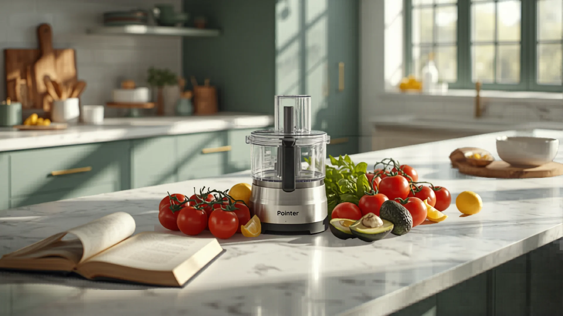 Modern Australian kitchen with food processor and fresh ingredients