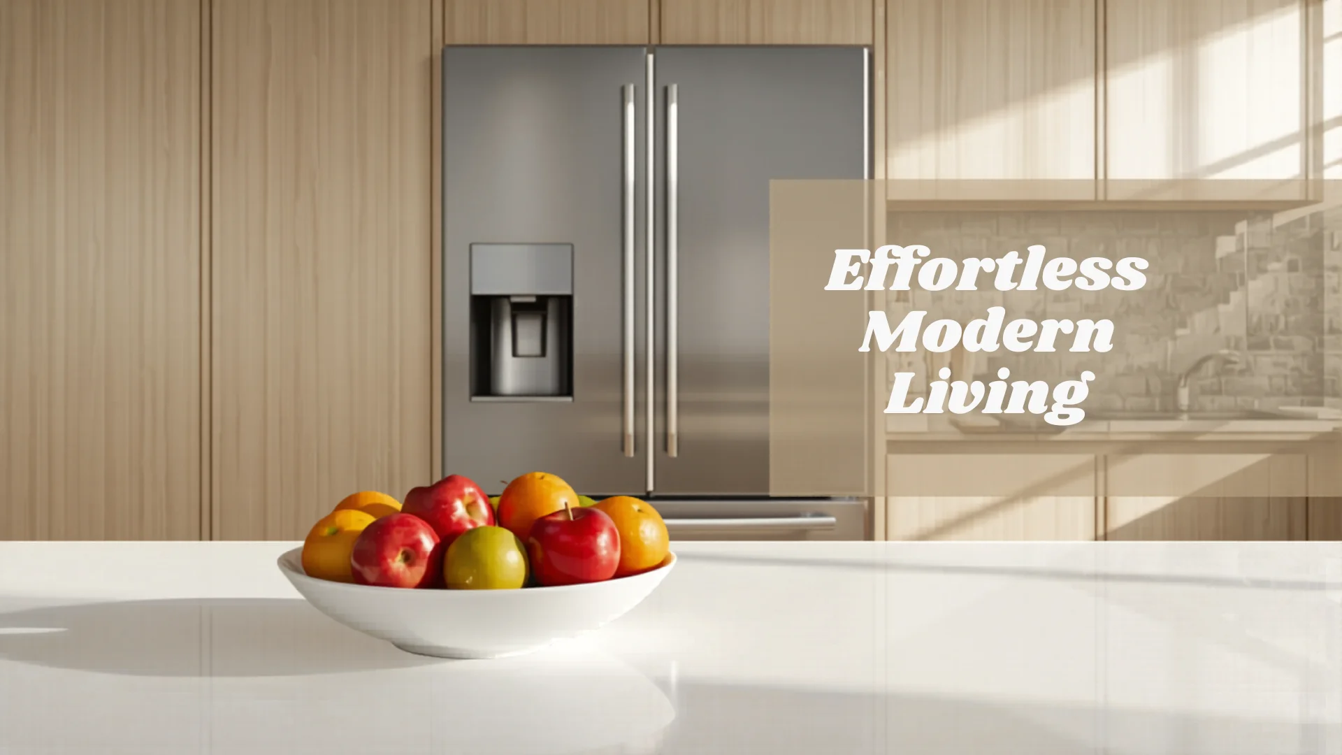 Modern Australian kitchen with stainless steel French door fridge