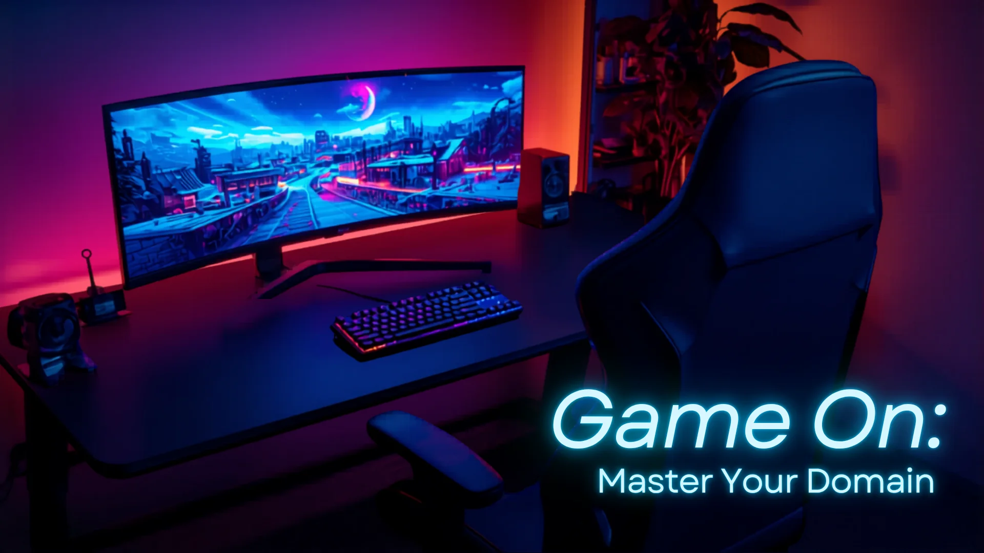 Clean modern gaming desk setup with mechanical keyboard