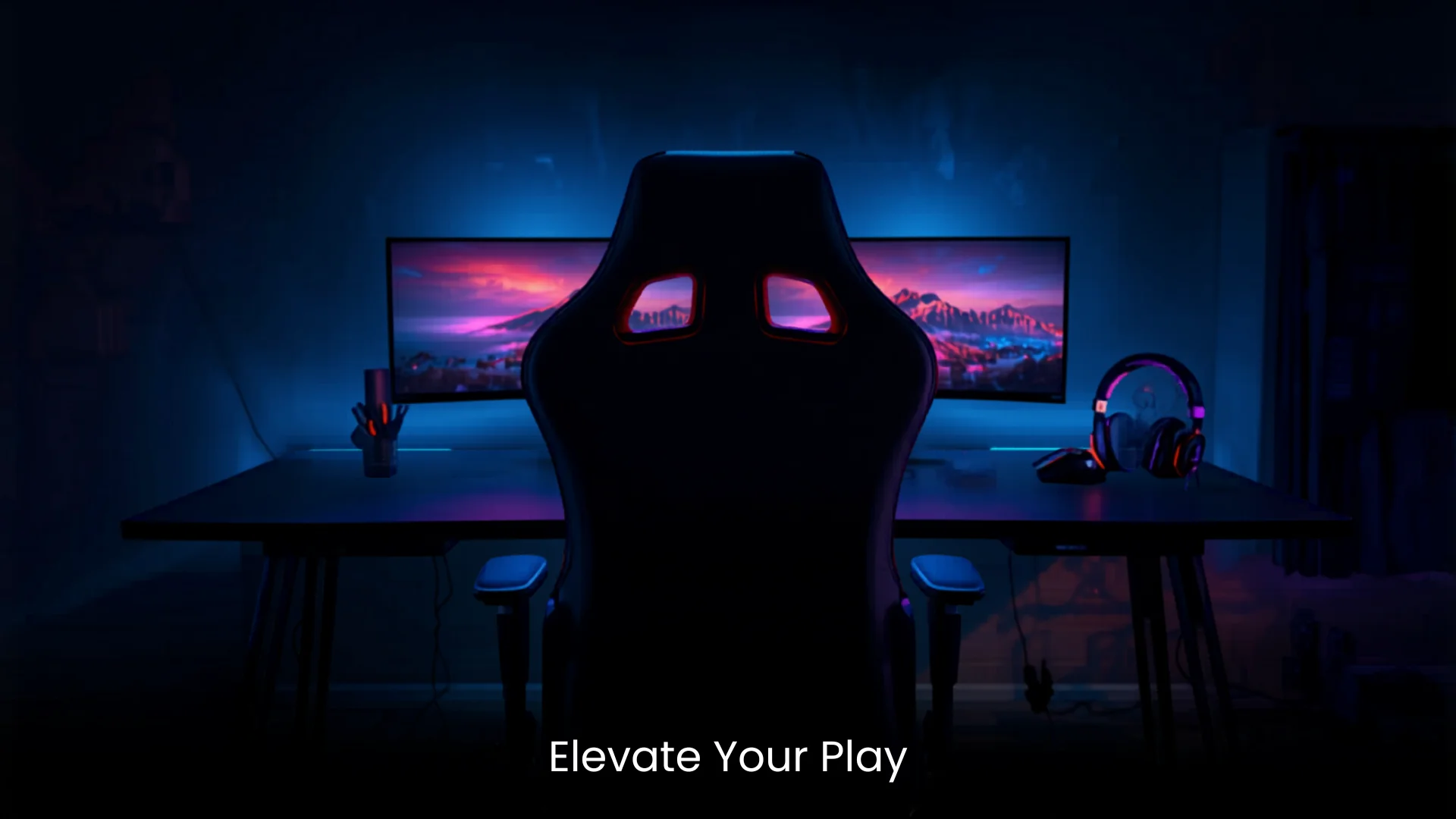 Modern gaming setup with gaming chair and RGB lit desk