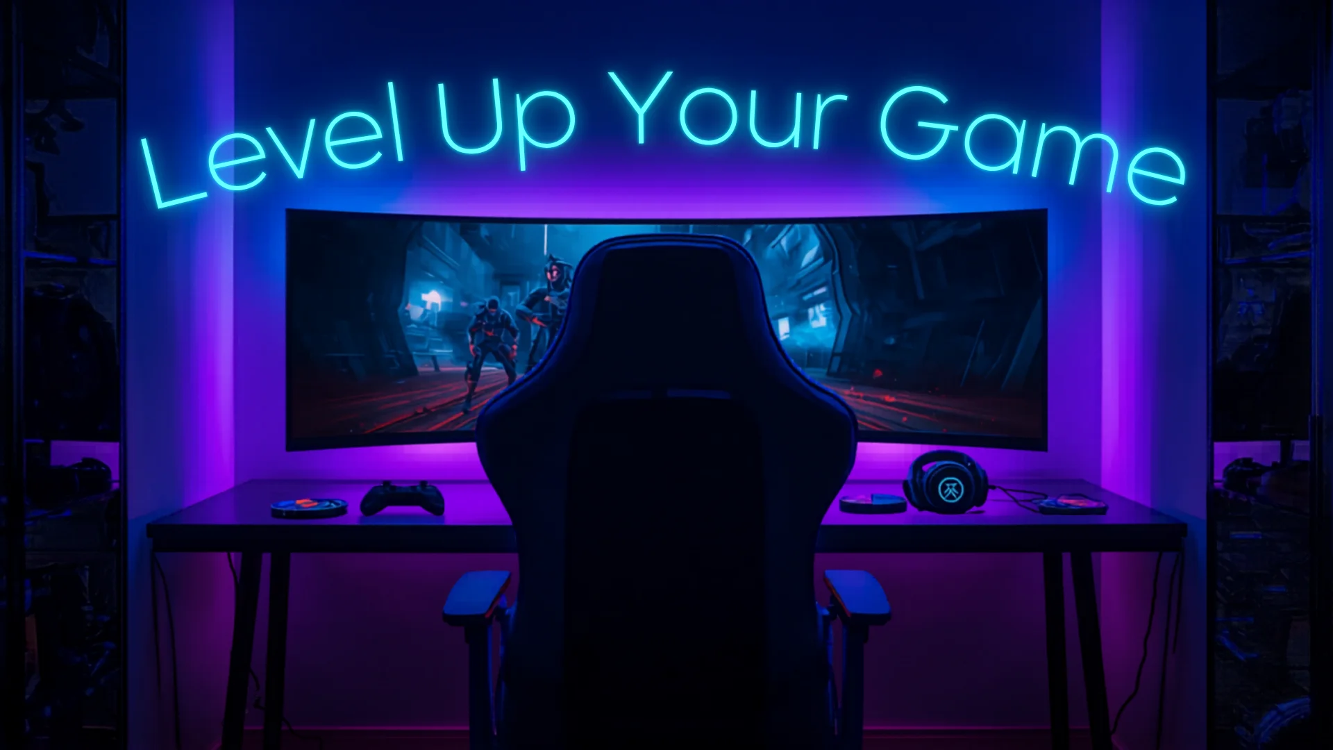 Gaming room with comfortable gaming chair and ambient lighting