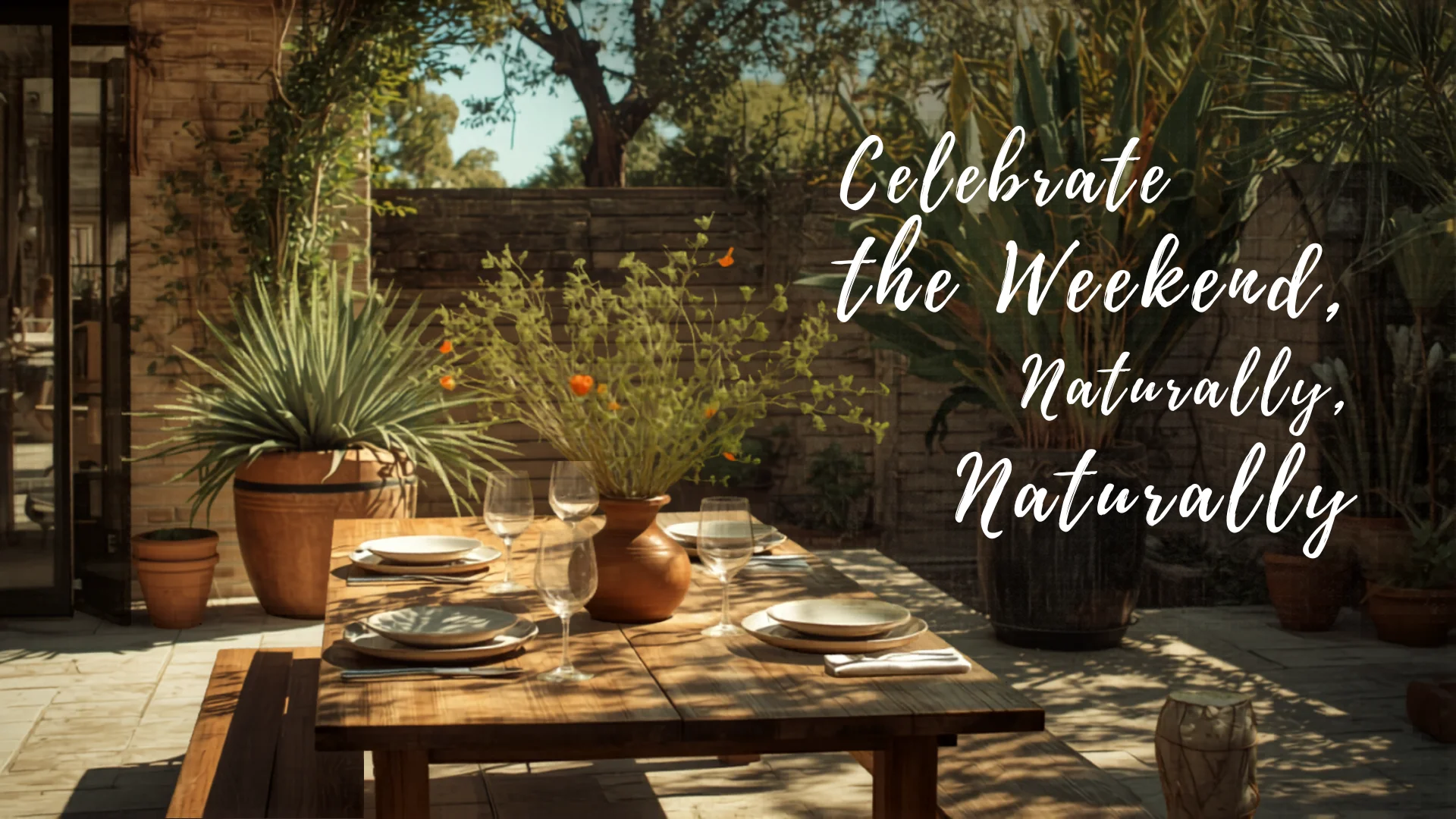 Australian backyard entertaining area with outdoor table setting and native plants