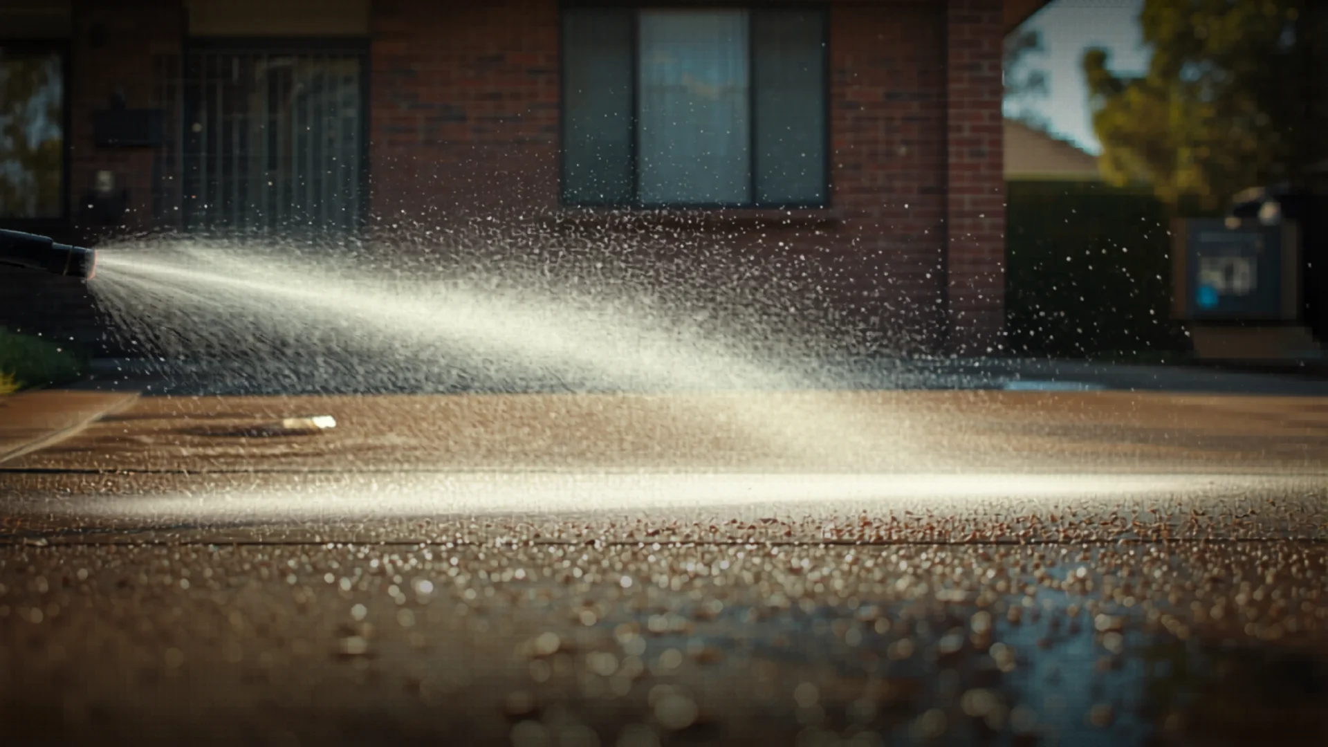 Modern pressure washer cleaning concrete driveway at Australian home
