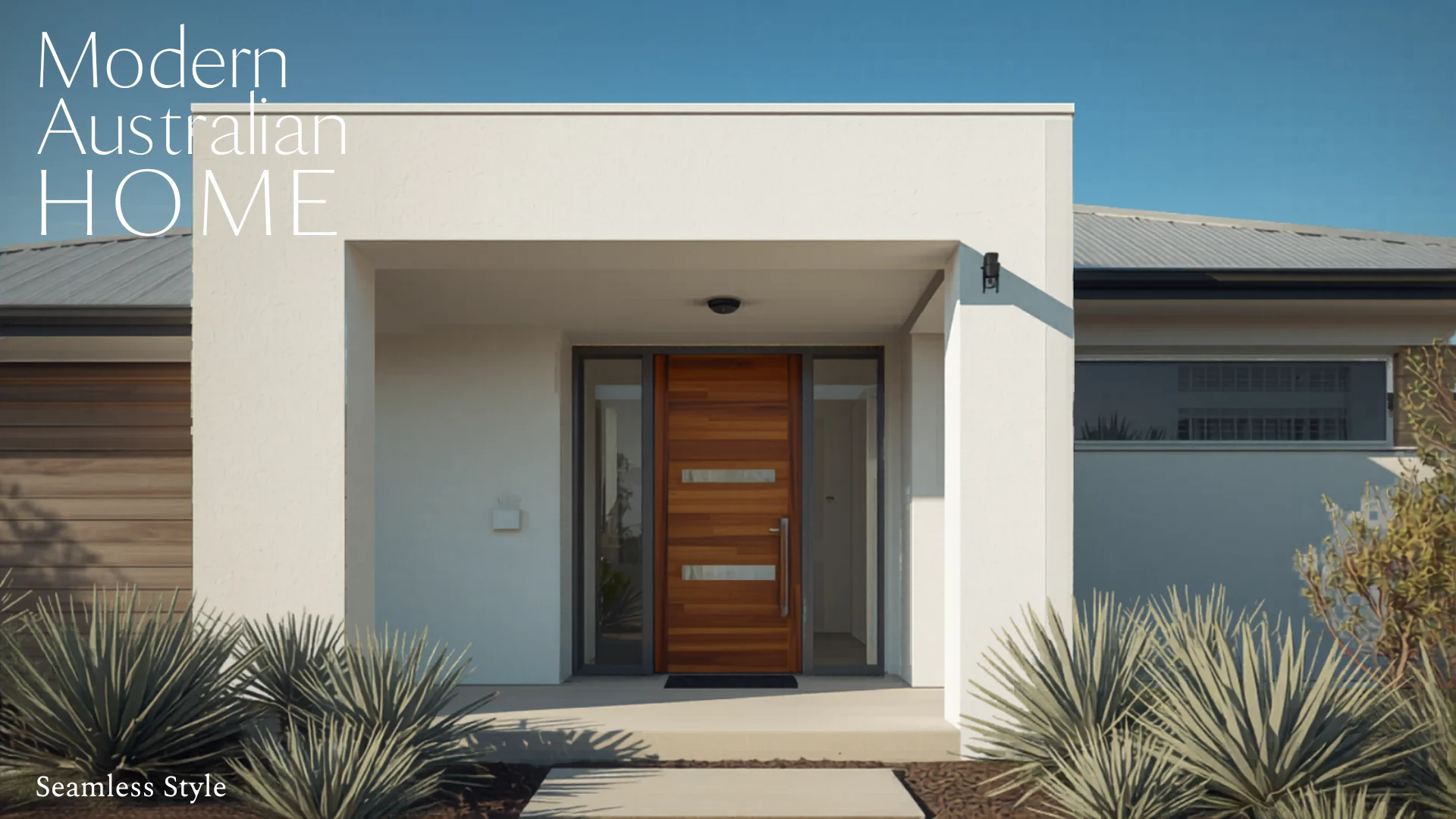 Modern Australian home exterior front entrance with security camera