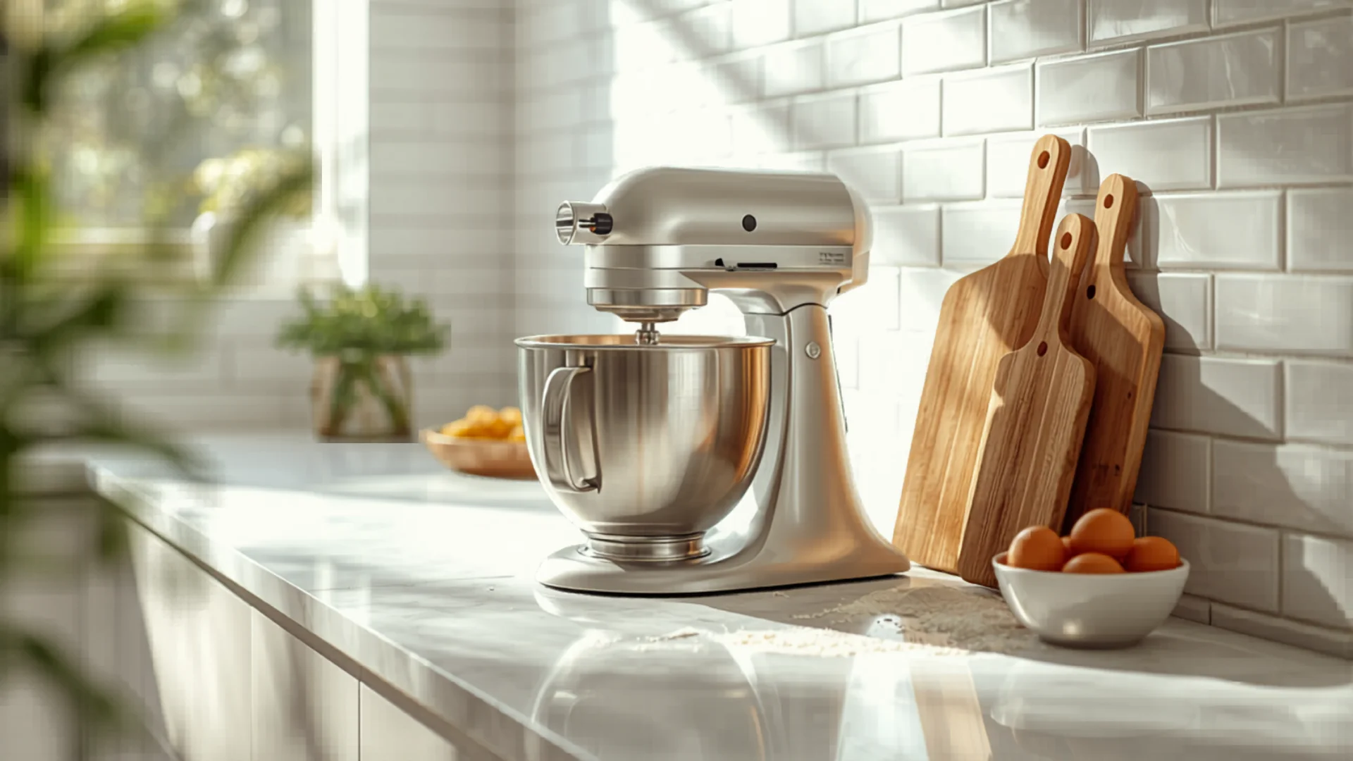 Stand mixer in bright modern Australian kitchen with natural light