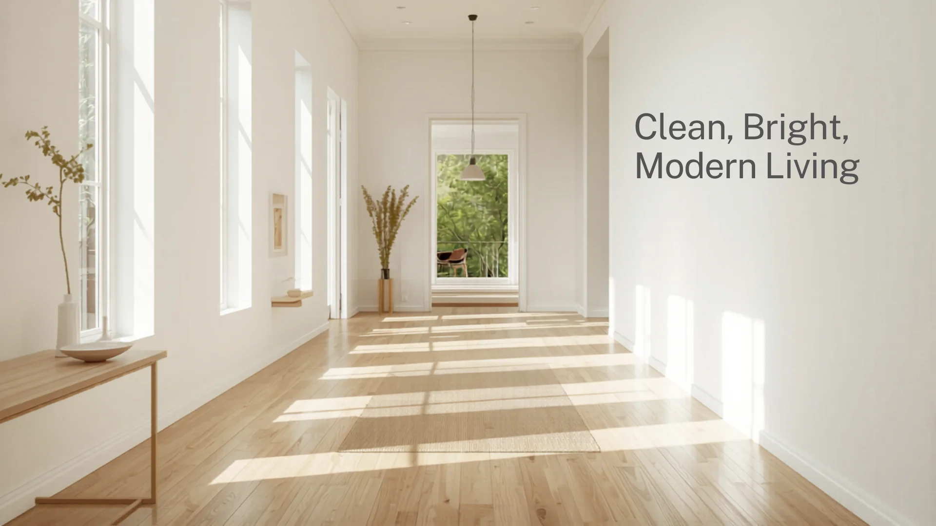Clean bright modern hallway in Australian home with timber floors