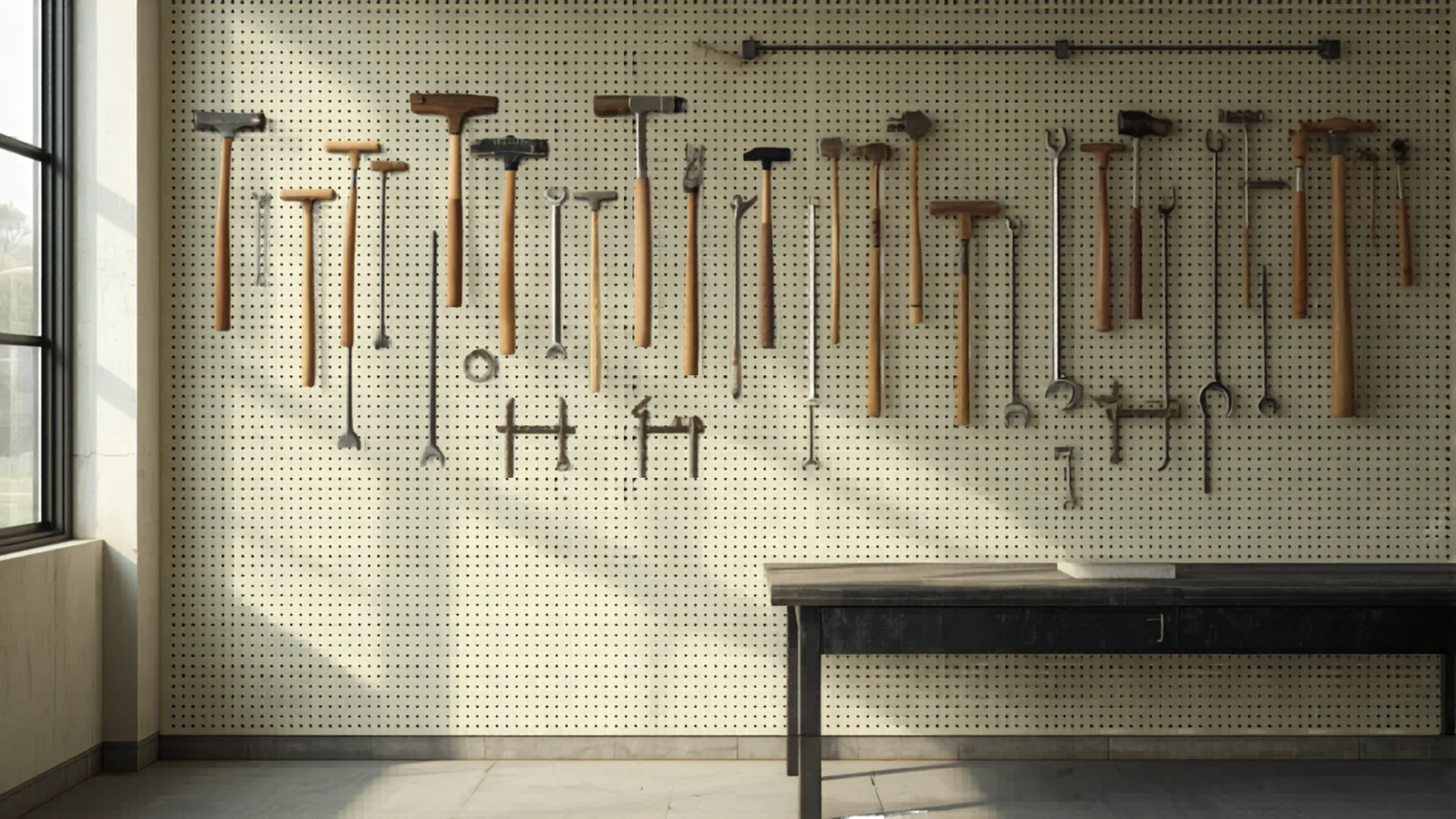 Organized pegboard wall with hand tools in Australian garage workshop