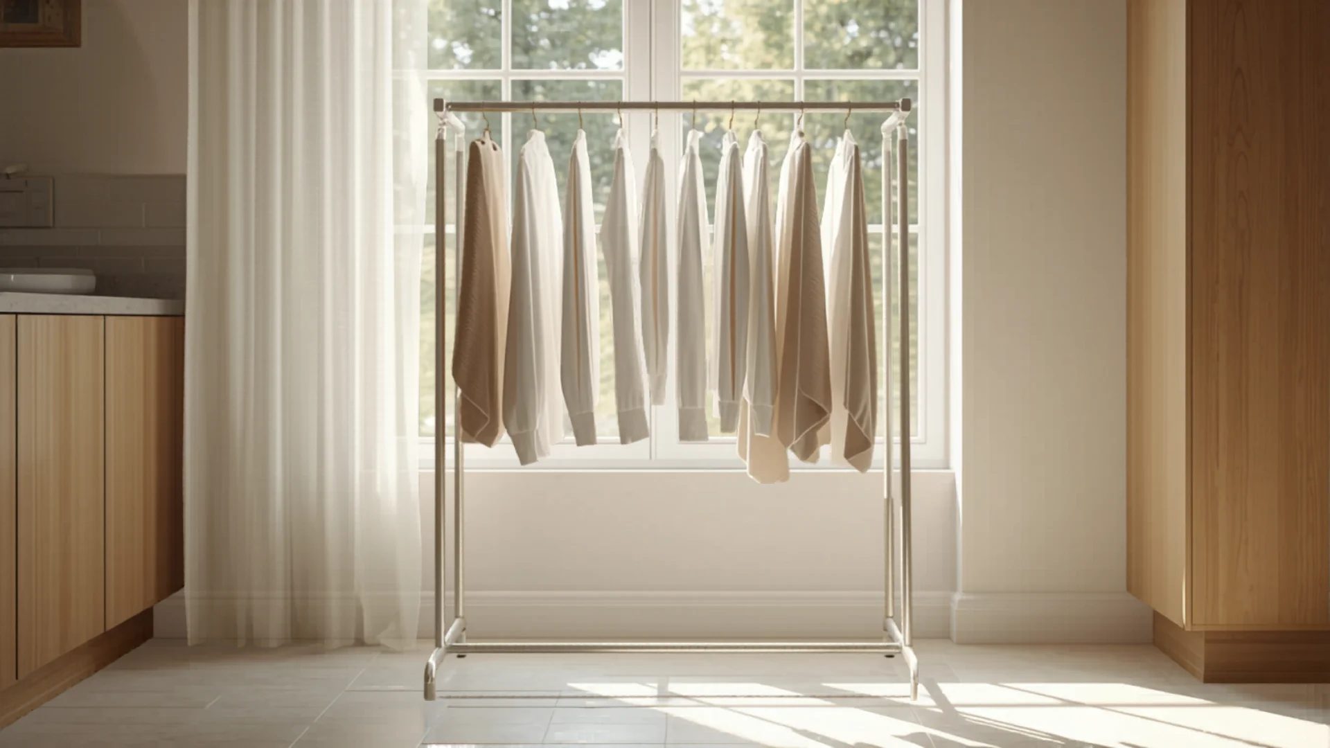 Foldable clothes drying rack with fresh laundry