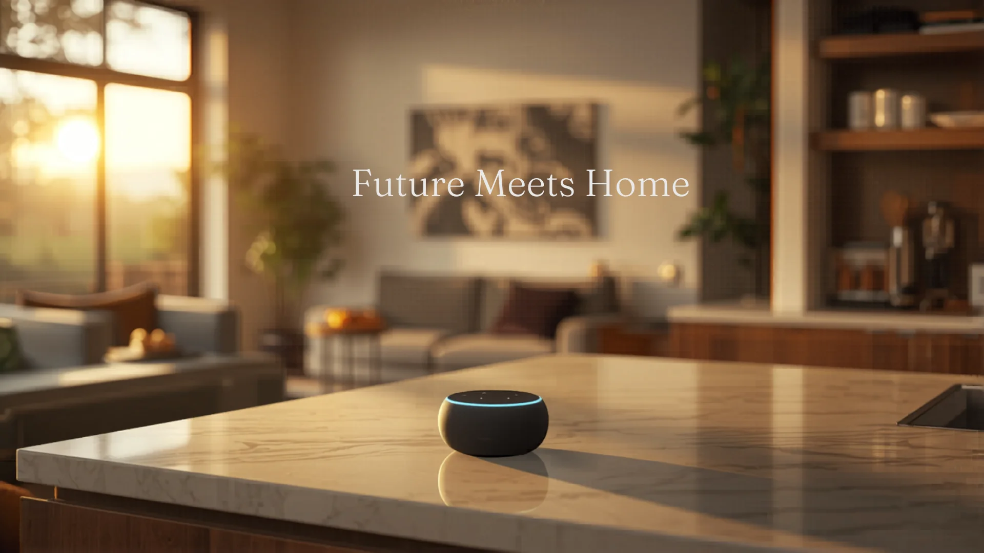 Modern Australian smart home living room with voice assistant and smart lighting